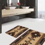 2'li Set Mavi Zeminde Kanvas Motifli Geometrik Desenli Eskitme Motifli Geometrik  2'li Banyo & Mutfak Paspas Takımı Realhomes