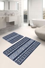 - PaspasTakimi-2li-Set1547-Gorsel - Realhomes  2'li Set Lacivert Zeminde Etnik Motifli Kilim Desenli Vintage Etnik Motifler  2'li Banyo & Mutfak Paspas Takımı Realhomes