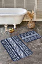- Realhomes - Realhomes  2'li Set Lacivert Zeminde Etnik Motifli Kilim Desenli Vintage Etnik Motifler  2'li Banyo & Mutfak Paspas Takımı Realhomes