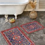 2'li Set Kırmızı Zeminde Geleneksel Motifli Pers Desenli Avangarde Vintage  2'li Banyo & Mutfak Paspas Takımı Realhomes