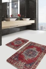 - PaspasTakimi-2li-Set1551-Gorsel-1 - Realhomes  2'li Set Kırmızı Zeminde Yöresel Motifli Kilim Desenli Eskitme Motifli Avangarde  2'li Banyo & Mutfak Paspas Takımı Realhomes