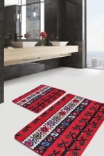 - PaspasTakimi-2li-Set1554-Gorsel - Realhomes  2'li Set Kırmızı Zeminde Hereke Motifli Geleneksel Desenli Etnik Motifler Klasik  2'li Banyo & Mutfak Paspas Takımı Realhomes