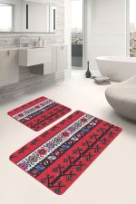 - PaspasTakimi-2li-Set1554-Gorsel-2 - Realhomes  2'li Set Kırmızı Zeminde Hereke Motifli Geleneksel Desenli Etnik Motifler Klasik  2'li Banyo & Mutfak Paspas Takımı Realhomes