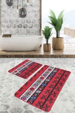 - PaspasTakimi-2li-Set1554-Gorsel-4 - Realhomes  2'li Set Kırmızı Zeminde Hereke Motifli Geleneksel Desenli Etnik Motifler Klasik  2'li Banyo & Mutfak Paspas Takımı Realhomes