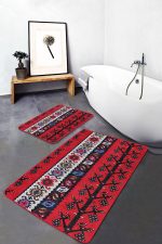 - PaspasTakimi-2li-Set1554-Gorsel-5 - Realhomes  2'li Set Kırmızı Zeminde Hereke Motifli Geleneksel Desenli Etnik Motifler Klasik  2'li Banyo & Mutfak Paspas Takımı Realhomes