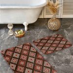 2'li Set Gri Zeminde Eskitme Motifli Kilim Desenli Eskitme Motifli Vintage  2'li Banyo & Mutfak Paspas Takımı Realhomes