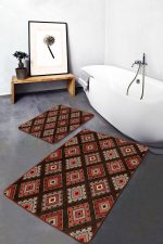 - PaspasTakimi-2li-Set1555-Gorsel-4 - Realhomes  2'li Set Kahverengi Zeminde Geleneksel Motifli Kilim Desenli Geometrik Etnik Motifler  2'li Banyo & Mutfak Paspas Takımı Realhomes