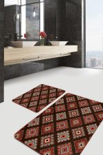- PaspasTakimi-2li-Set1555-Gorsel-5 - Realhomes  2'li Set Kahverengi Zeminde Geleneksel Motifli Kilim Desenli Geometrik Etnik Motifler  2'li Banyo & Mutfak Paspas Takımı Realhomes