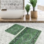 2'li Set Çok Renkli Zeminde Patchwork Motifli Geleneksel Desenli Geometrik Klasik  2'li Banyo & Mutfak Paspas Takımı Realhomes