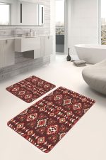 - PaspasTakimi-2li-Set1558-Gorsel-1 - Realhomes  2'li Set Kahverengi Zeminde Etnik Motifli Kilim Desenli Vintage Etnik Motifler  2'li Banyo & Mutfak Paspas Takımı Realhomes