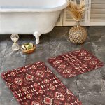 2'li Set Siyah - Kahvernegi Zeminde Bohem Motifli Etnik Desenli Etnik Motifler Geometrik  2'li Banyo & Mutfak Paspas Takımı Realhomes