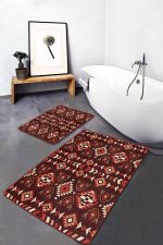- PaspasTakimi-2li-Set1558-Gorsel-4 - Realhomes  2'li Set Kahverengi Zeminde Etnik Motifli Kilim Desenli Vintage Etnik Motifler  2'li Banyo & Mutfak Paspas Takımı Realhomes