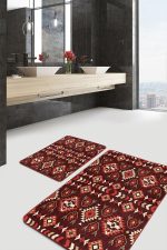 - PaspasTakimi-2li-Set1558-Gorsel-5 - Realhomes  2'li Set Kahverengi Zeminde Etnik Motifli Kilim Desenli Vintage Etnik Motifler  2'li Banyo & Mutfak Paspas Takımı Realhomes