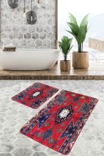 - PaspasTakimi-2li-Set1559-Gorsel-2 - Realhomes  2'li Set Kırmızı Zeminde Türkmen Motifli Geleneksel Desenli Eskitme Motifli Etnik Motifler  2'li Banyo & Mutfak Paspas Takımı Realhomes