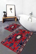 - PaspasTakimi-2li-Set1559-Gorsel-4 - Realhomes  2'li Set Kırmızı Zeminde Türkmen Motifli Geleneksel Desenli Eskitme Motifli Etnik Motifler  2'li Banyo & Mutfak Paspas Takımı Realhomes