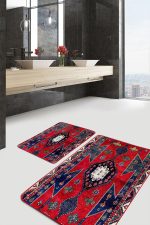 - PaspasTakimi-2li-Set1559-Gorsel-5 - Realhomes  2'li Set Kırmızı Zeminde Türkmen Motifli Geleneksel Desenli Eskitme Motifli Etnik Motifler  2'li Banyo & Mutfak Paspas Takımı Realhomes