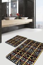 - PaspasTakimi-2li-Set1560-Gorsel-1 - Realhomes  2'li Set Hardal - Siyah Zeminde Etnik Motifli Vintage Desenli Geometrik Etnik Motifler  2'li Banyo & Mutfak Paspas Takımı Realhomes