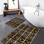 2'li Set Gold - Turkuaz Zeminde Altın Motifli Mermer Desenli Modern Sade & Şık  2'li Banyo & Mutfak Paspas Takımı Realhomes