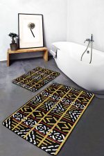 - PaspasTakimi-2li-Set1560-Gorsel - Realhomes  2'li Set Hardal - Siyah Zeminde Etnik Motifli Vintage Desenli Geometrik Etnik Motifler  2'li Banyo & Mutfak Paspas Takımı Realhomes