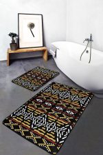 - PaspasTakimi-2li-Set1561-Gorsel-1 - Realhomes  2'li Set Siyah Zeminde Etnik Motifli Geometrik Desenli Geometrik Vintage  2'li Banyo & Mutfak Paspas Takımı Realhomes