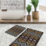 2'li Set Mavi - Krem Zeminde Osmanlı Motifli Etnik Desenli Avangarde Vintage  2'li Banyo & Mutfak Paspas Takımı Realhomes