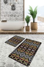 - PaspasTakimi-2li-Set1561-Gorsel - Realhomes  2'li Set Siyah Zeminde Etnik Motifli Geometrik Desenli Geometrik Vintage  2'li Banyo & Mutfak Paspas Takımı Realhomes