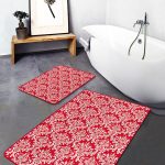 2'li Set Ekru - Mavi Zeminde Boyama Motifli Modern Sanat Desenli Bohem Sade & Şık  2'li Banyo & Mutfak Paspas Takımı Realhomes