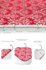 2'li Set Kırmızı Zeminde Damask Motifli Otantik Desenli Avangarde Vintage  2'li Banyo & Mutfak Paspas Takımı Realhomes