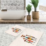 2'li Set Gold - Siyah Zeminde Kanvas Motifli Güneş Desenli Modern Geometrik  2'li Banyo & Mutfak Paspas Takımı Realhomes