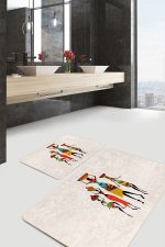 - PaspasTakimi-2li-Set1567-Gorsel-2 - Realhomes  2'li Set Beyaz Zeminde Etnik Motifli Afrika Kadın Desenli Etnik Motifler Klasik  2'li Banyo & Mutfak Paspas Takımı Realhomes