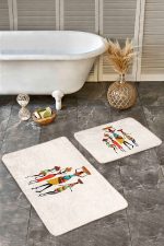 - Realhomes - Realhomes  2'li Set Beyaz Zeminde Etnik Motifli Afrika Kadın Desenli Etnik Motifler Klasik  2'li Banyo & Mutfak Paspas Takımı Realhomes