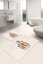 - PaspasTakimi-2li-Set1567-Gorsel-5 - Realhomes  2'li Set Beyaz Zeminde Etnik Motifli Afrika Kadın Desenli Etnik Motifler Klasik  2'li Banyo & Mutfak Paspas Takımı Realhomes