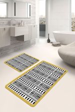 - PaspasTakimi-2li-Set1568-Gorsel-1 - Realhomes  2'li Set Hardal - Siyah Zeminde İskandinav Motifli Geometrik Desenli Geometrik Etnik Motifler  2'li Banyo & Mutfak Paspas Takımı Realhomes