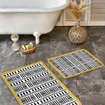 2'li Set Bej - Krem Zeminde Boyama Motifli Tablo Desenli Bohem Modern  2'li Banyo & Mutfak Paspas Takımı Realhomes