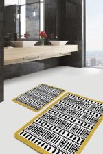 - PaspasTakimi-2li-Set1568-Gorsel-5 - Realhomes  2'li Set Hardal - Siyah Zeminde İskandinav Motifli Geometrik Desenli Geometrik Etnik Motifler  2'li Banyo & Mutfak Paspas Takımı Realhomes