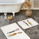 2'li Set Krem - Kahverengi Zeminde Otantik Motifli Kilim Desenli Vintage Geometrik  2'li Banyo & Mutfak Paspas Takımı Realhomes