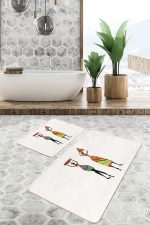 2'li Set Beyaz Zeminde Geleneksel Motifli Afrika Kadın Desenli Etnik Motifler Klasik  2'li Banyo & Mutfak Paspas Takımı Realhomes
