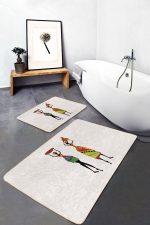 2'li Set Beyaz Zeminde Geleneksel Motifli Afrika Kadın Desenli Etnik Motifler Klasik  2'li Banyo & Mutfak Paspas Takımı Realhomes