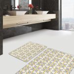 2'li Set Krem - Ekru Zeminde Kilim Motifli Antik Desenli Eskitme Motifli Avangarde  2'li Banyo & Mutfak Paspas Takımı Realhomes