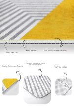 2'li Set Sarı - Gri Zeminde Geometrik Motifli Çizgili Desenli Geometrik Sade & Şık  2'li Banyo & Mutfak Paspas Takımı Realhomes