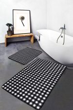 - PaspasTakimi-2li-Set1574-Gorsel-4 - Realhomes  2'li Set Siyah - Beyaz Zeminde Ekose Motifli Kareli Desenli Sade & Şık Geometrik  2'li Banyo & Mutfak Paspas Takımı Realhomes