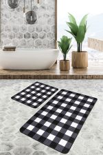 - PaspasTakimi-2li-Set1575-Gorsel-2 - Realhomes  2'li Set Siyah - Beyaz Zeminde Kareli Motifli Ekose Desenli Sade & Şık Geometrik  2'li Banyo & Mutfak Paspas Takımı Realhomes