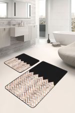 - PaspasTakimi-2li-Set1578-Gorsel-1 - Realhomes  2'li Set Siyah - Gold Zeminde Mermer Motifli Zikzak Desenli Geometrik Sade & Şık  2'li Banyo & Mutfak Paspas Takımı Realhomes