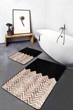 - PaspasTakimi-2li-Set1578-Gorsel-4 - Realhomes  2'li Set Siyah - Gold Zeminde Mermer Motifli Zikzak Desenli Geometrik Sade & Şık  2'li Banyo & Mutfak Paspas Takımı Realhomes