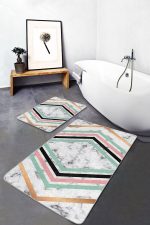 - PaspasTakimi-2li-Set1579-Gorsel-1 - Realhomes 2'li Set Mermer Zeminde Geometrik Motifli Modern Desenli Sade & Şık Geometrik 2'li Banyo & Mutfak Paspas Takımı Realhomes