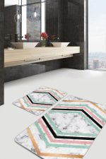 - PaspasTakimi-2li-Set1579-Gorsel-2 - Realhomes 2'li Set Mermer Zeminde Geometrik Motifli Modern Desenli Sade & Şık Geometrik 2'li Banyo & Mutfak Paspas Takımı Realhomes