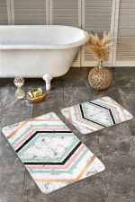 - Realhomes - Realhomes 2'li Set Mermer Zeminde Geometrik Motifli Modern Desenli Sade & Şık Geometrik 2'li Banyo & Mutfak Paspas Takımı Realhomes