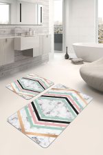 - PaspasTakimi-2li-Set1579-Gorsel-5 - Realhomes 2'li Set Mermer Zeminde Geometrik Motifli Modern Desenli Sade & Şık Geometrik 2'li Banyo & Mutfak Paspas Takımı Realhomes