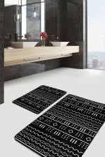 - PaspasTakimi-2li-Set1580-Gorsel-1 - Realhomes 2'li Set Siyah - Beyaz Zeminde İskandinav Motifli Geometrik Desenli Geometrik Etnik Motifler 2'li Banyo & Mutfak Paspas Takımı Realhomes