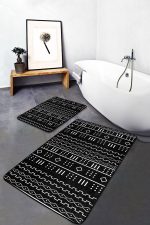 - PaspasTakimi-2li-Set1580-Gorsel - Realhomes 2'li Set Siyah - Beyaz Zeminde İskandinav Motifli Geometrik Desenli Geometrik Etnik Motifler 2'li Banyo & Mutfak Paspas Takımı Realhomes